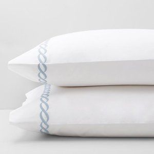 Matouk Classic Chain Pillowcases, Light Blue